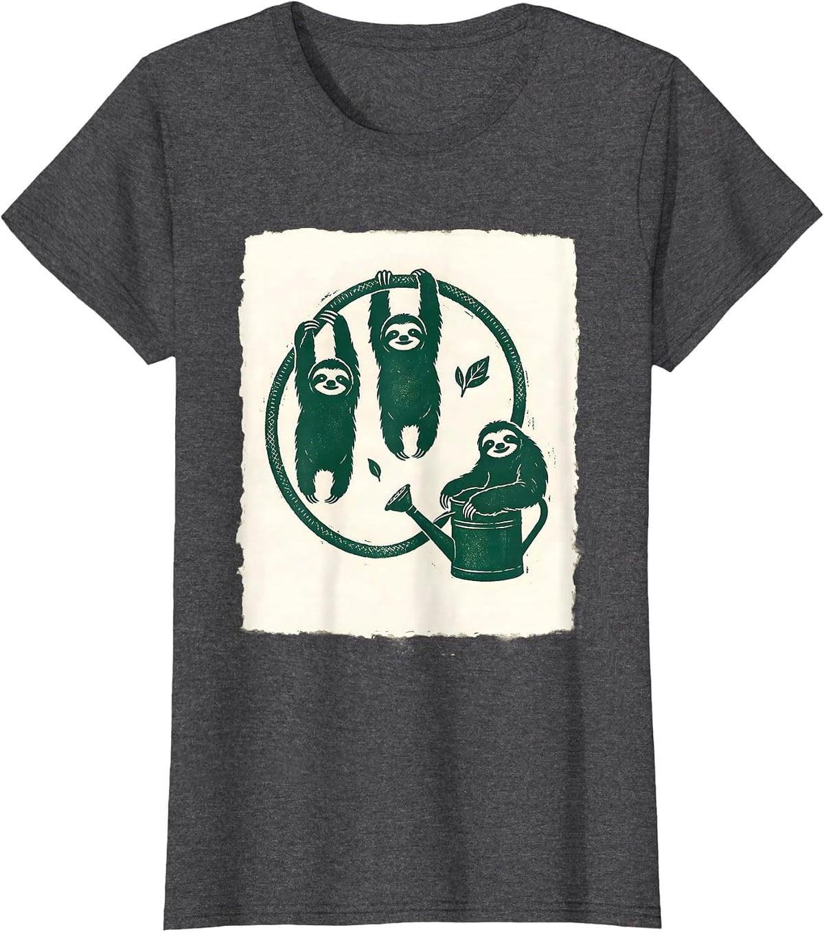 Women's Hooked Sloth Silhouettes Rubber Stamp Sloth Lover Humor T-Shirt - Dark Heather Grey