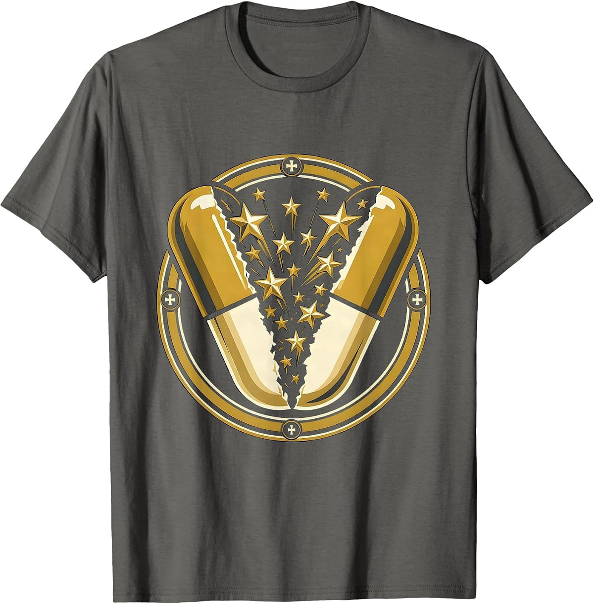 Medical Assistant Pill Capsule Stars Graphic T-Shirt - Asphalt Grey