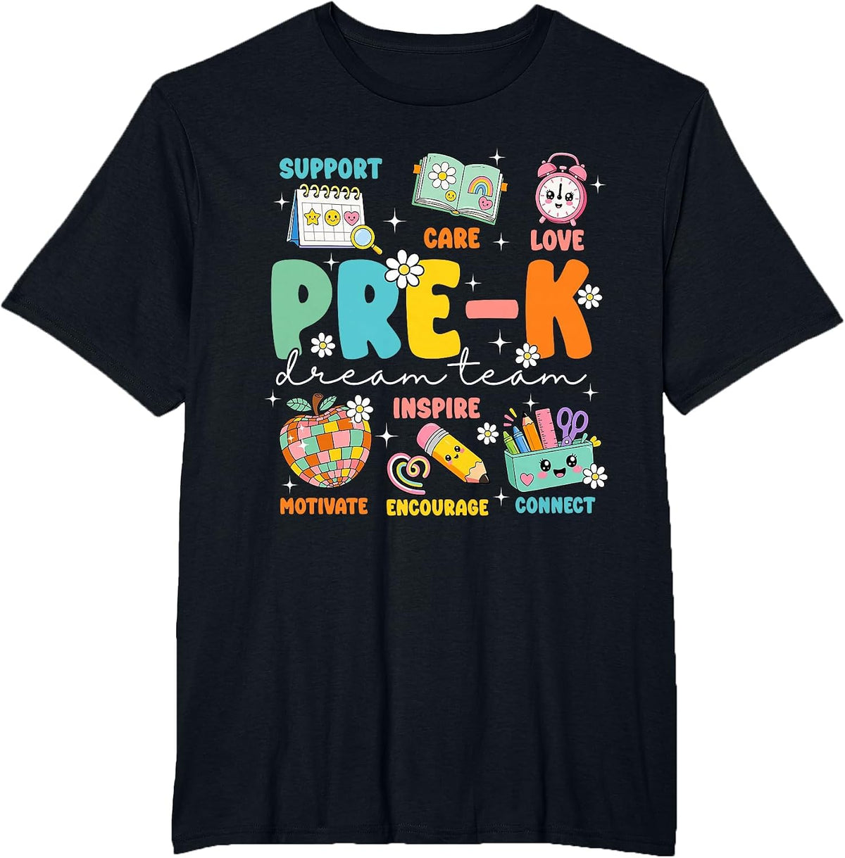 Team PreK Teacher Preschool Back to School Care Love Support T-Shirt - Black