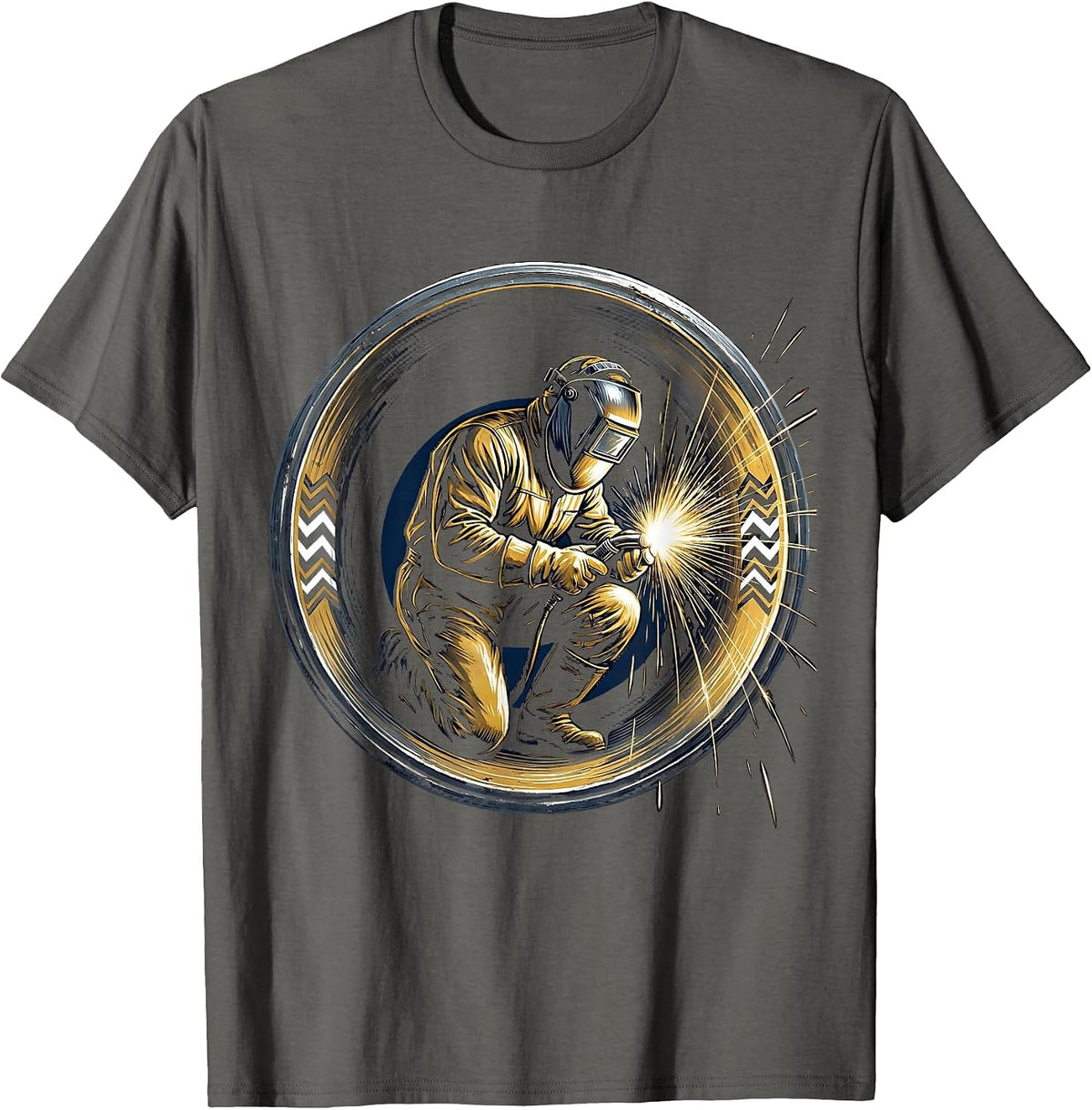 Men's Welder Inside Steel Pipe Graphic Tee T-Shirt - Asphalt Grey