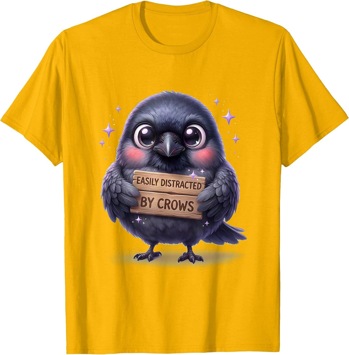 Easily Distracted By Crows Bird Lover Design T-Shirt - Golden Yellow
