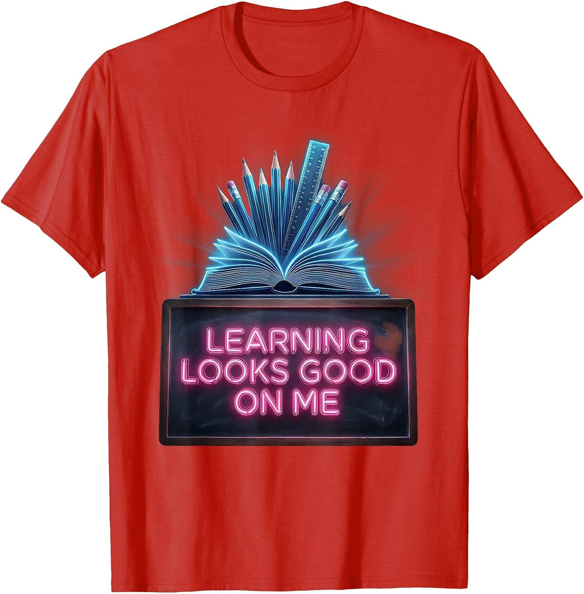 Men's Learning Looks Good On Me Back to School Design T-Shirt - Red