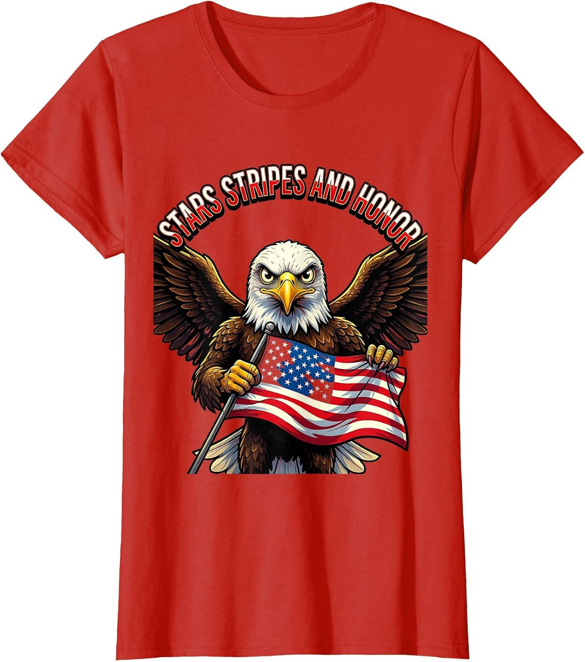 Stars Stripes and Honor Memorial Day Design T-Shirt - Red