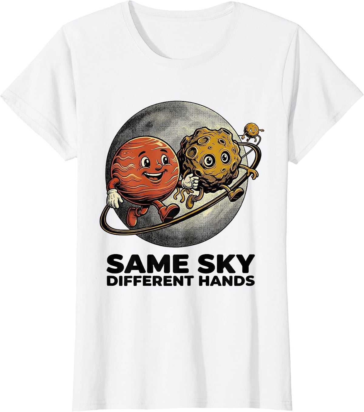 Same Sky Different Hands Retro Cartoon Neurodiverse Universe T-Shirt - White