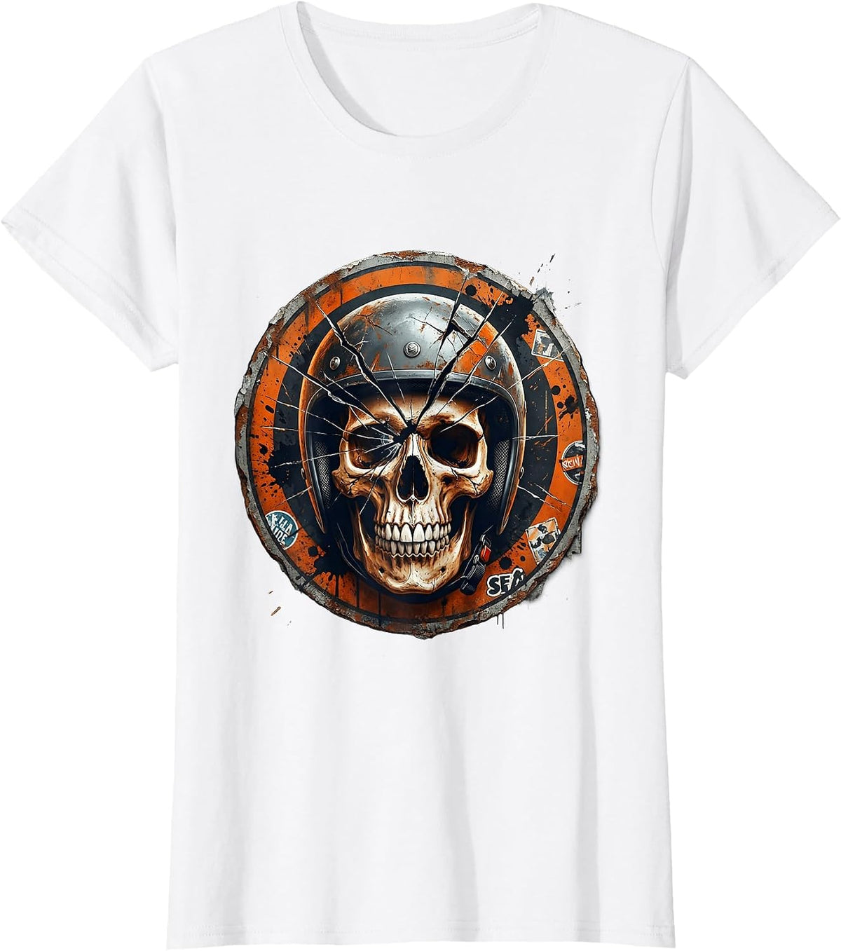 Skull Skater Helmet Cracked Visor Graphic T-Shirt - White