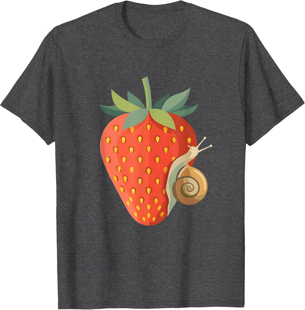 Snail Climbing Strawberry Funny Nature Illustration T-Shirt - Dark Heather Grey