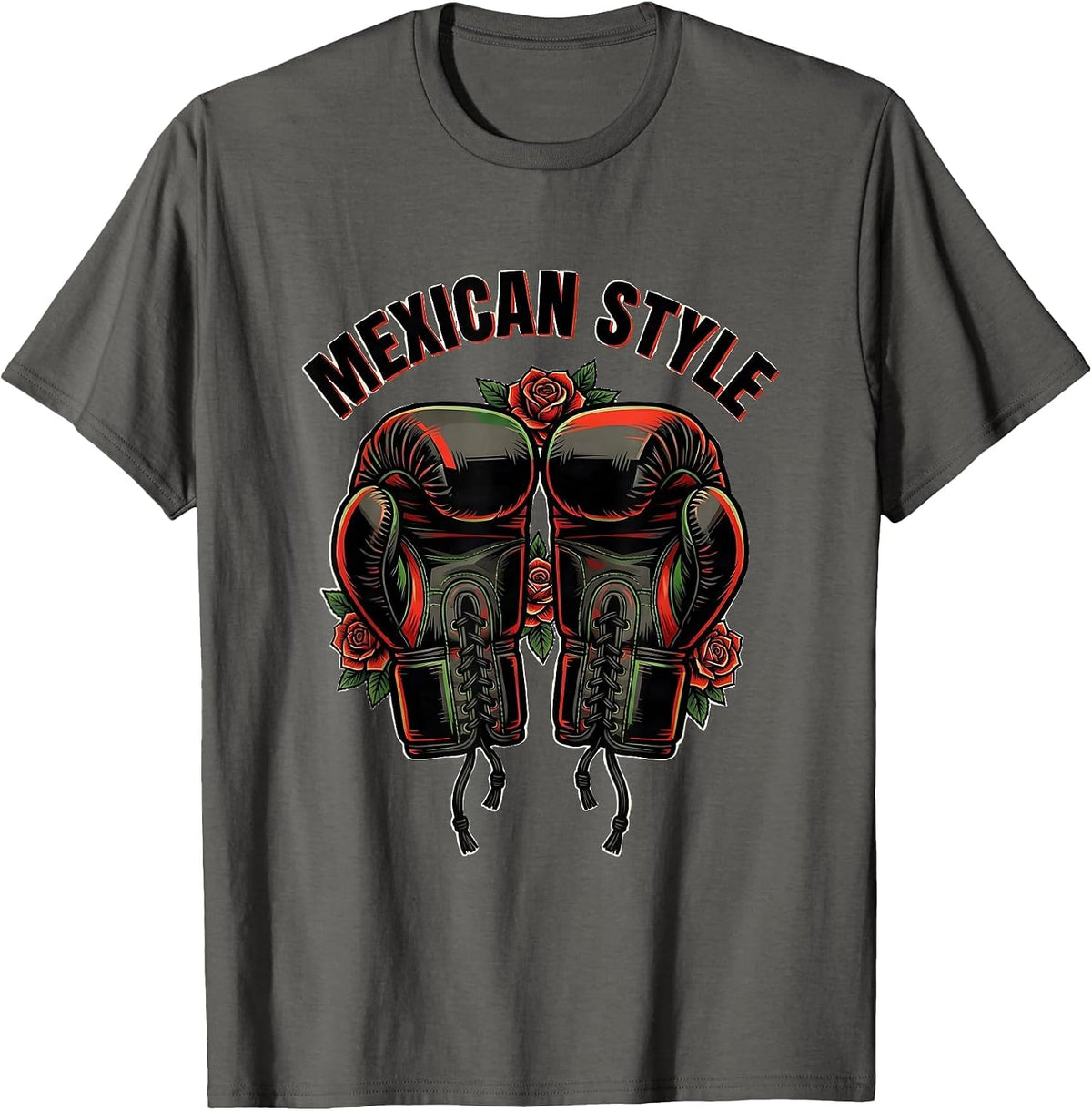 Men's Mexican Style Tattoo Boxing Gloves Cultural Pride Vintage T-Shirt - Asphalt Grey