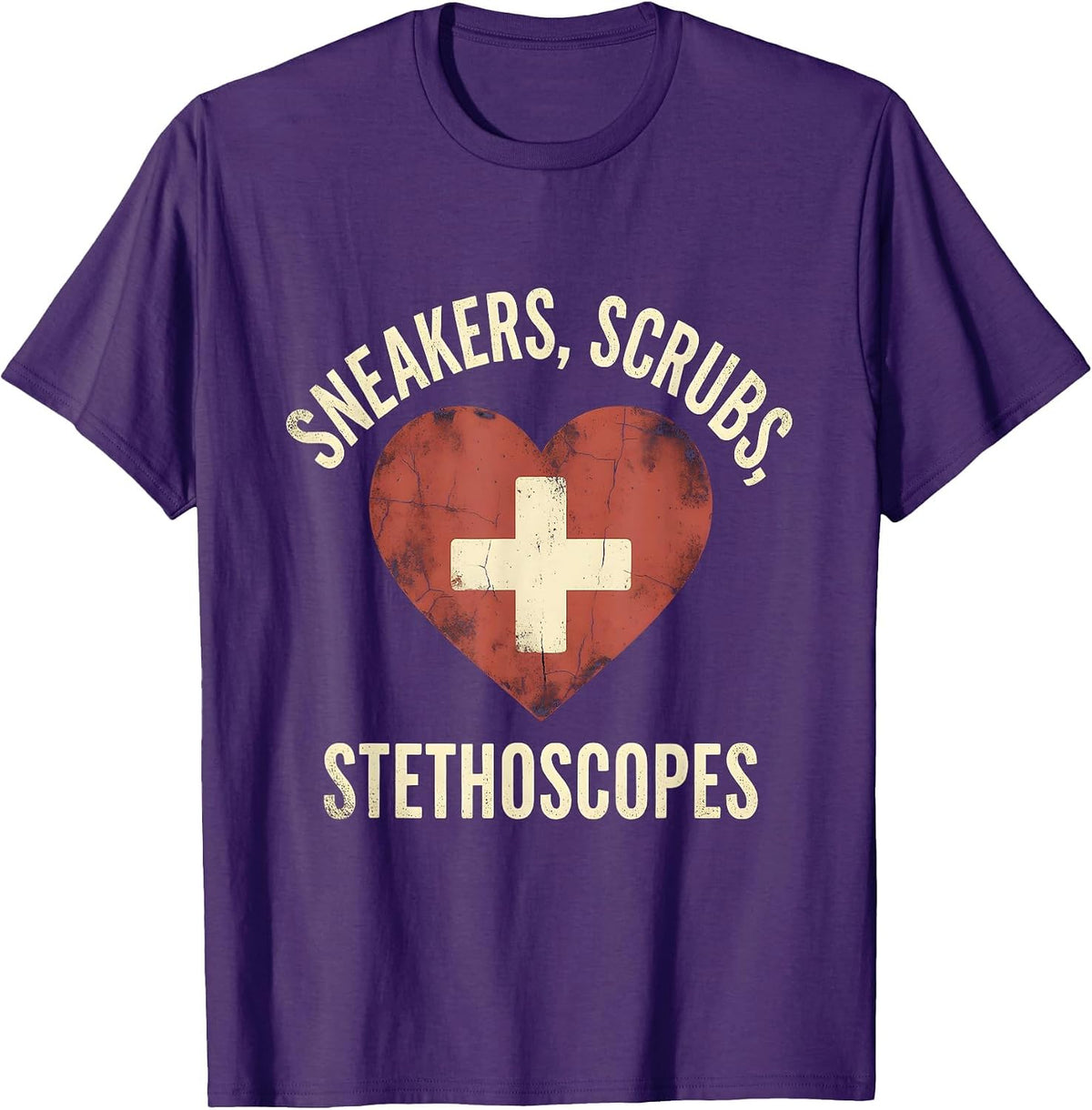 Sneakers Scrubs and Stethoscopes School Nurse T-Shirt - Purple
