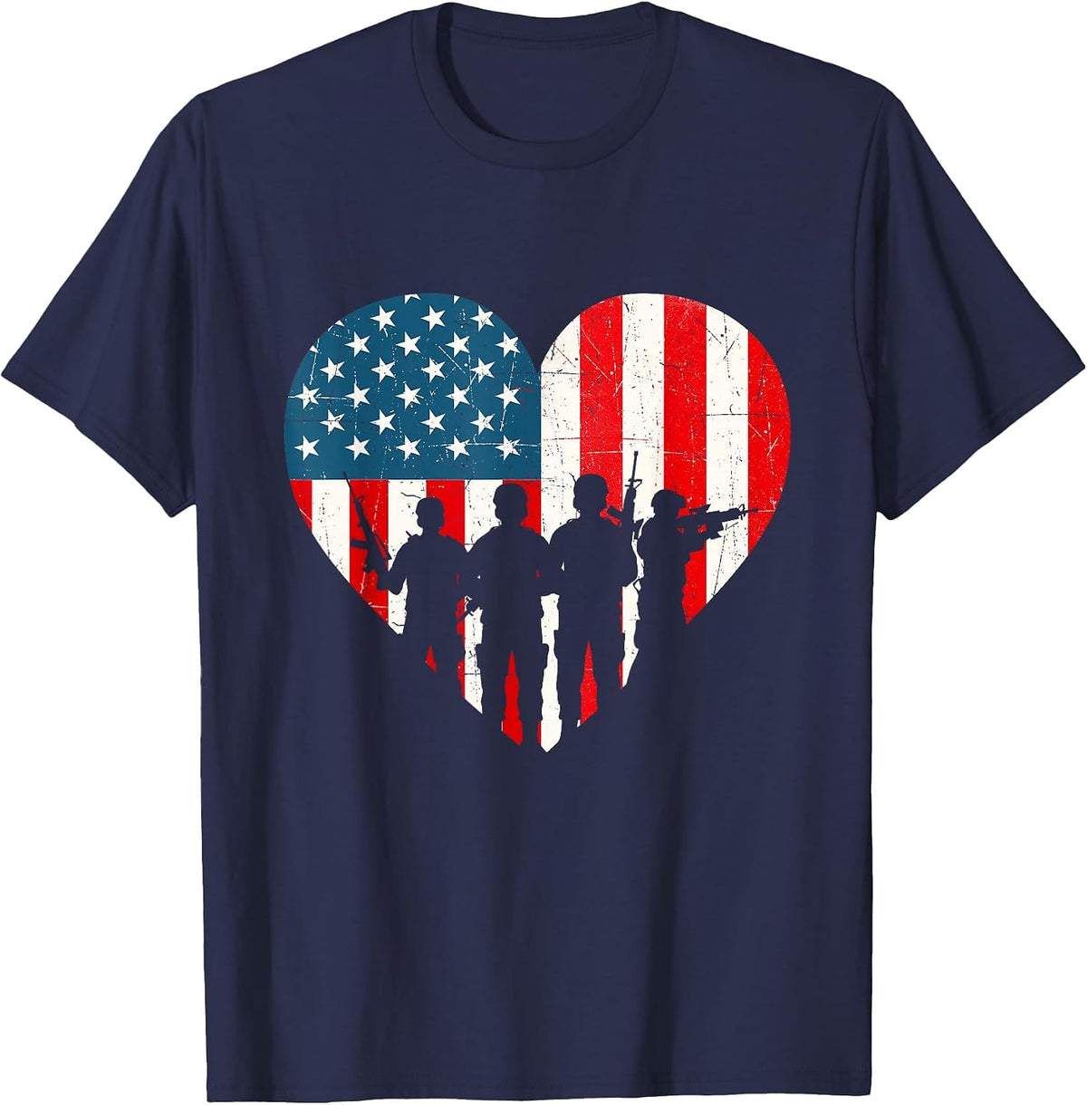 US Flag Heart Soldiers - Patriotic Veterans Memorial Day T-Shirt - Navy Blue