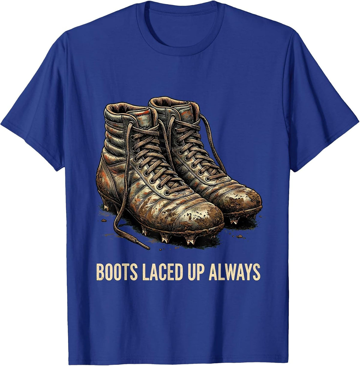 Men's Boots Laced Up Always Rugby Design T-Shirt - Royal Blue