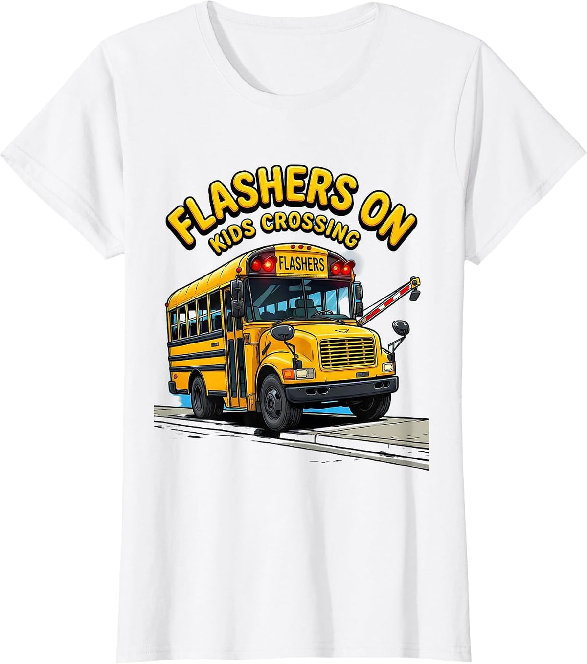 Women's Flashers On, Kids Crossing Funny School Bus Driver Halloween T-Shirt - White