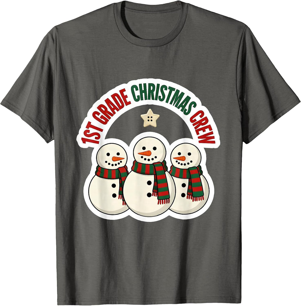 Men's 1st Grade Christmas Crew Funny Teacher Humor Holiday T-Shirt - Asphalt Grey