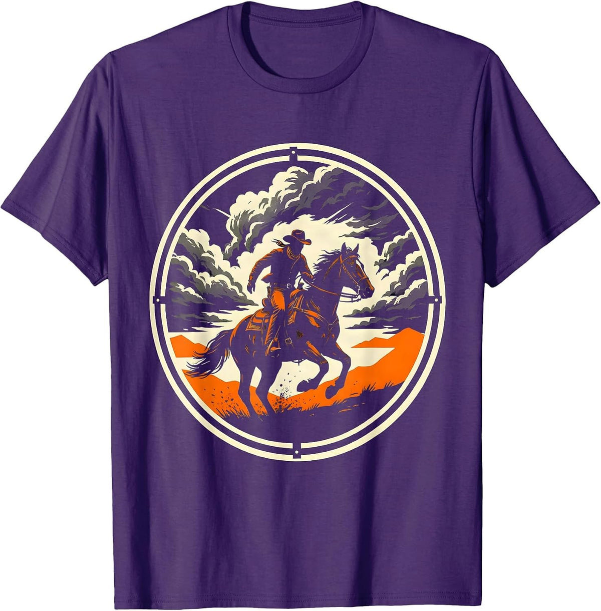 Cowboy Riding Into the Storm Graphic Tee T-Shirt - Purple