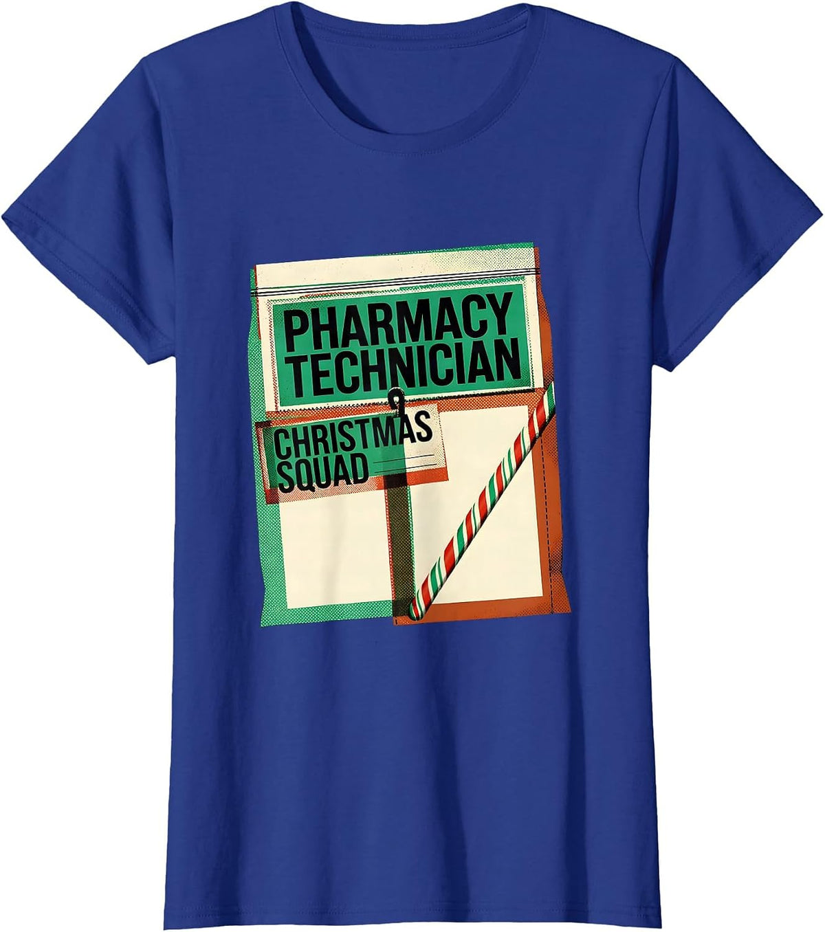 Women's Pharmacy Technician Christmas Squad Funny Matching Holiday T-Shirt - Royal Blue