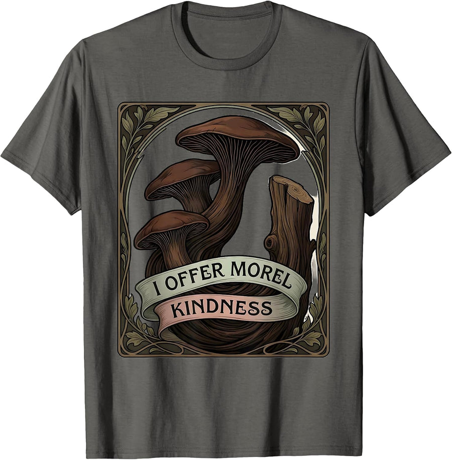 I Offer Morel Kindness Art Nouveau Mushroom Foraging T-Shirt - Asphalt Grey