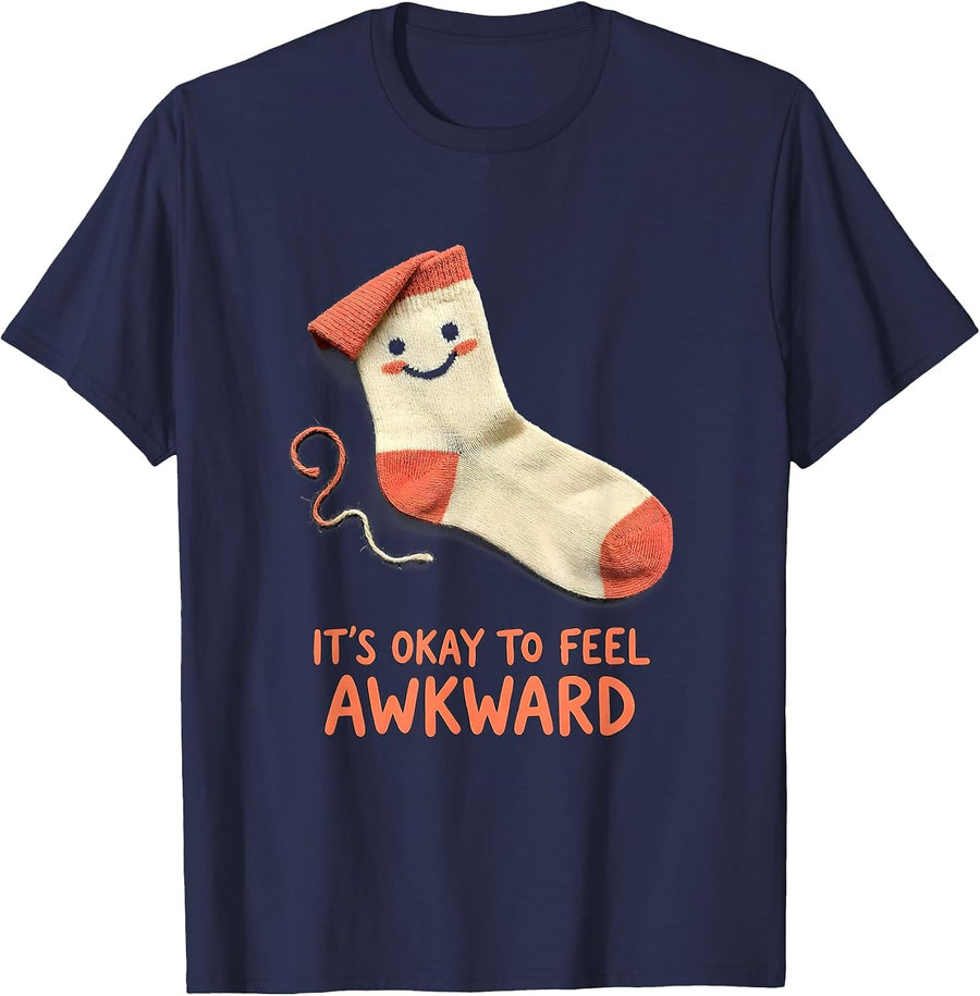 It's Okay To Feel Awkward Funny Mental Health Awareness T-Shirt - Navy Blue