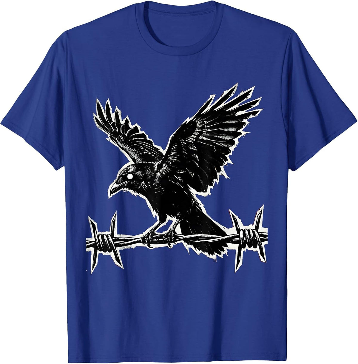 Grunge Crow on Barbed Wire Fence Illustration T-Shirt - Royal Blue