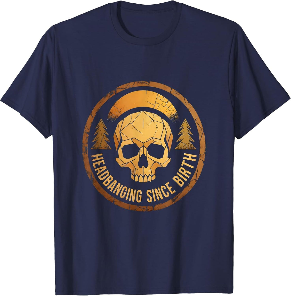 Headbanging Since Birth Heavy Metal Design T-Shirt - Navy Blue