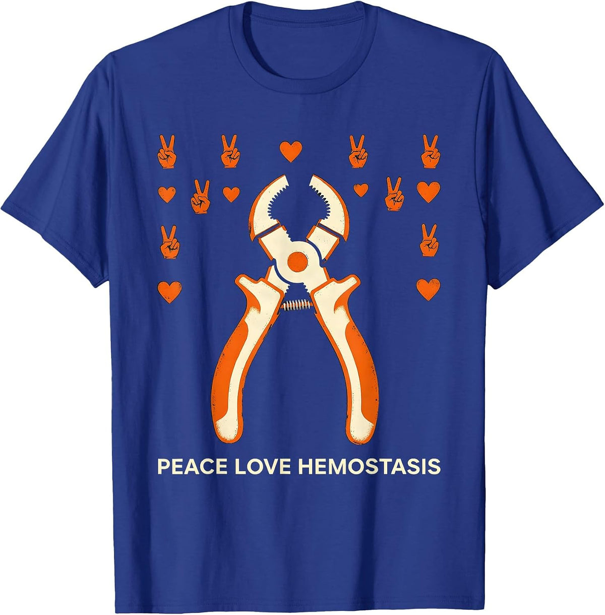 Men's Peace Love Hemostasis Stencil Graphic Surgical Tech Gift T-Shirt - Royal Blue