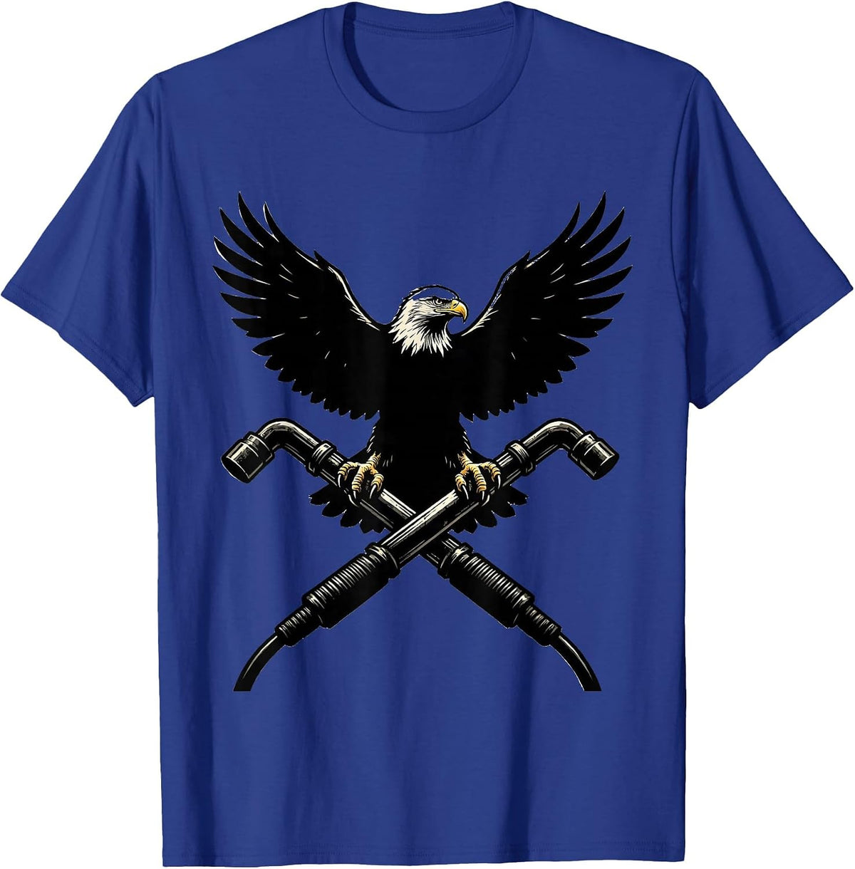 Eagle on Crossed Welding Torches Graphic Design T-Shirt - Royal Blue