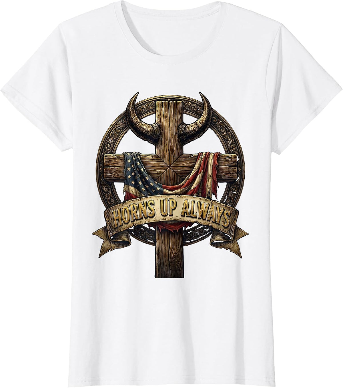 Women's Horns Up Always Metal Band Graphic Design T-Shirt - White