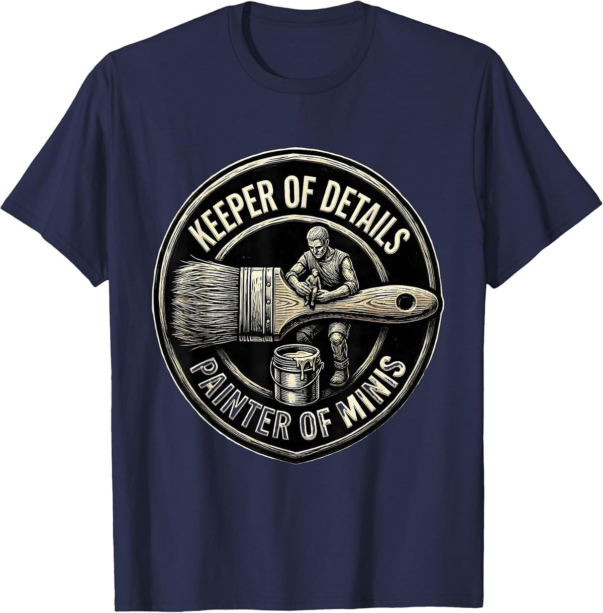 Men's Keeper Of Details Painter Of Minis Woodcut Engraving T-Shirt - Navy Blue
