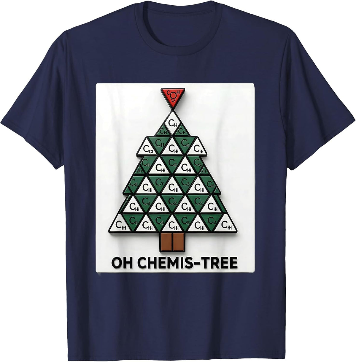 Men's Oh Chemis-Tree Geometric Science Humor Chemistry Teacher T-Shirt - Navy Blue