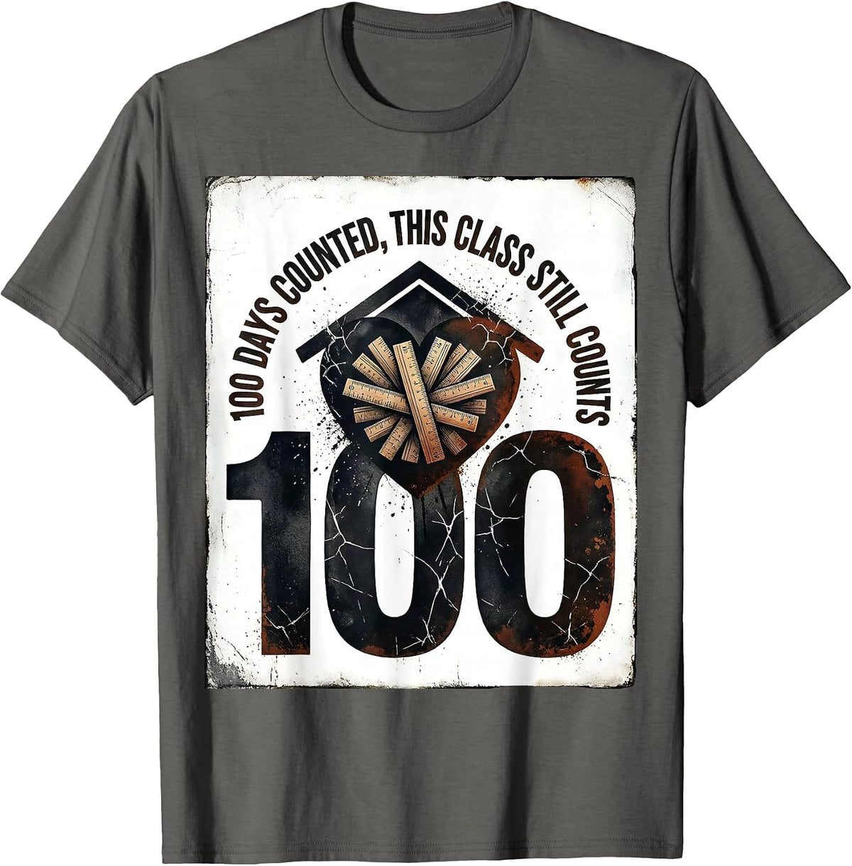 100 Days Counted, This Class Still Counts Teacher T-Shirt - Asphalt Grey