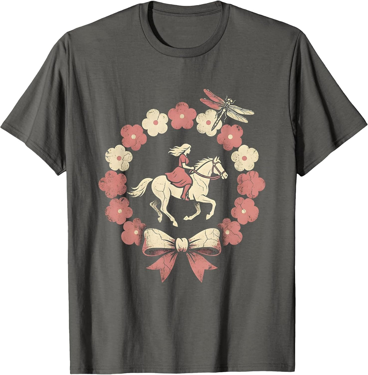 Elder Rider Full Gallop Horse Illustration T-Shirt - Asphalt Grey