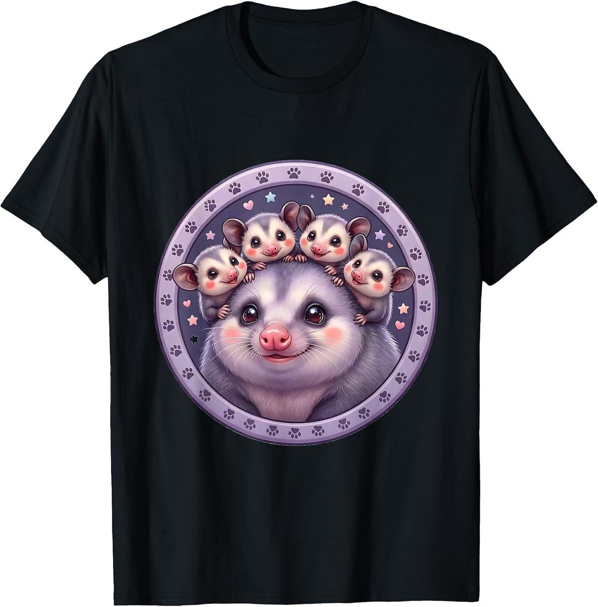 Men's Opossum Mother With Babies on Back Illustration T-Shirt - Black