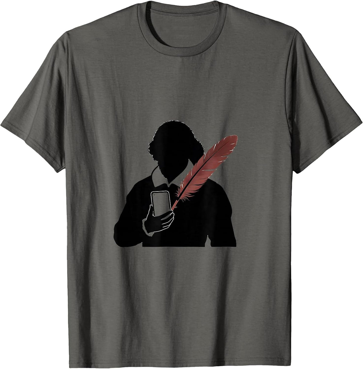 Men's Shakespeare Silhouette Minimalist English Literature Humor T-Shirt - Asphalt Grey