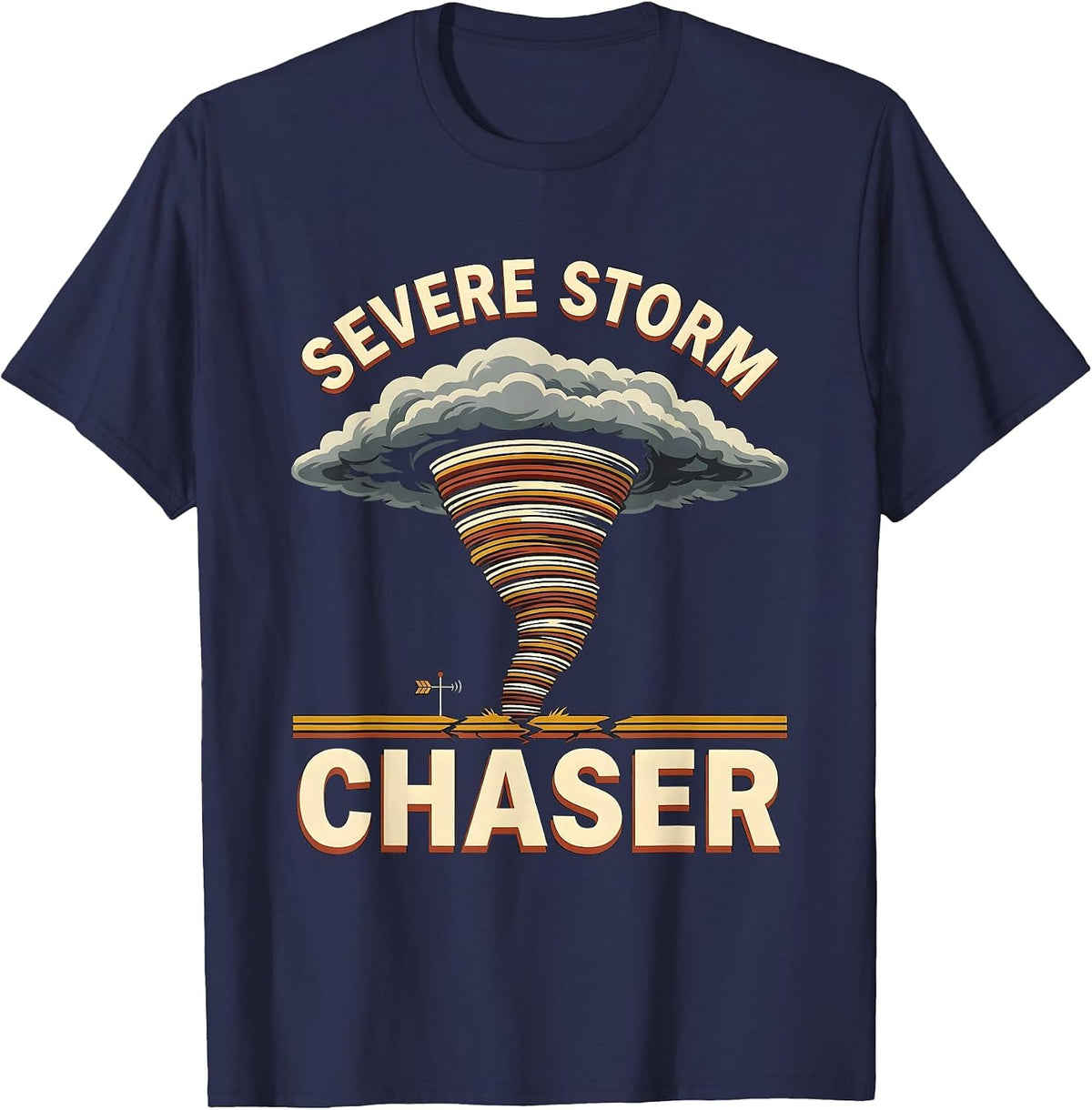 Severe Storm Chaser Bold Retro Tornado Meteorology T-Shirt - Navy Blue