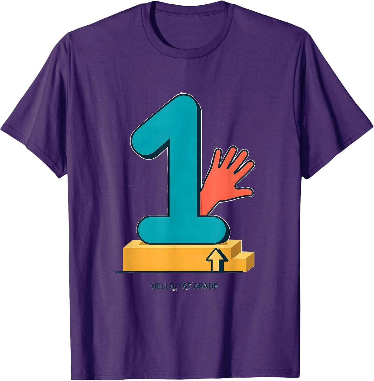 Hello, 1st Grade Flat Vector Back To School Student Teacher T-Shirt - Purple