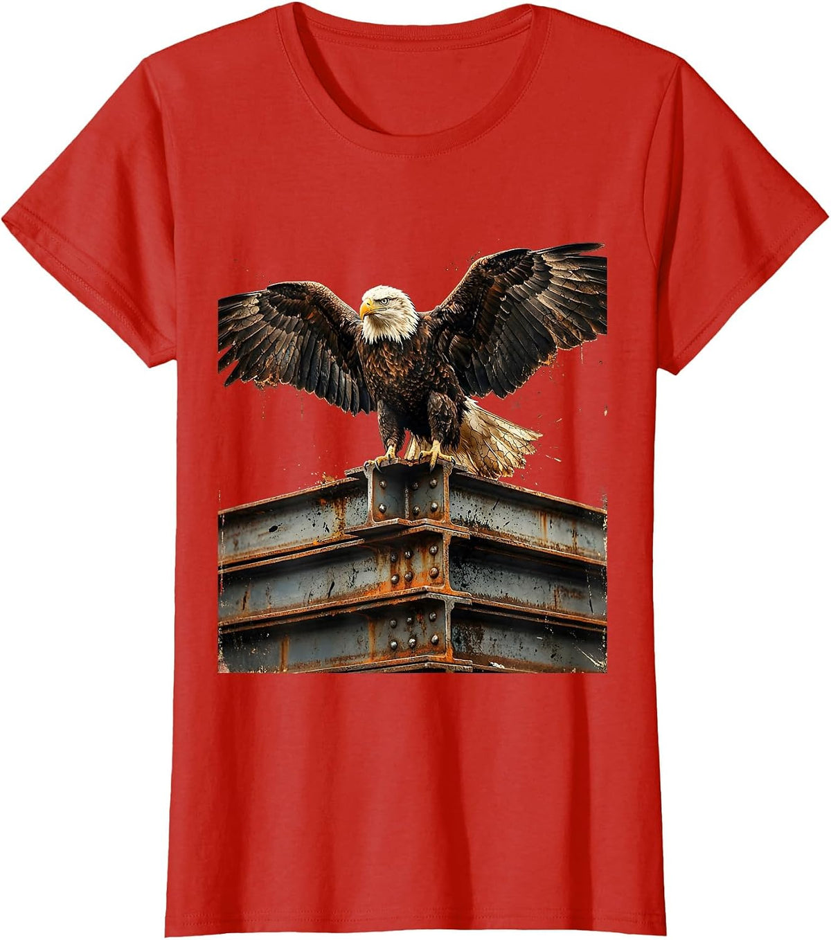 Labor Day Eagle on Steel Beams Graphic T-Shirt - Red