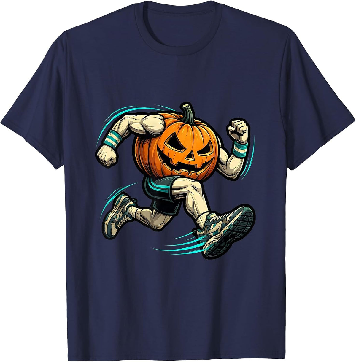 Pumpkin Runner Halloween Costume Funny Marathon T-Shirt - Navy Blue