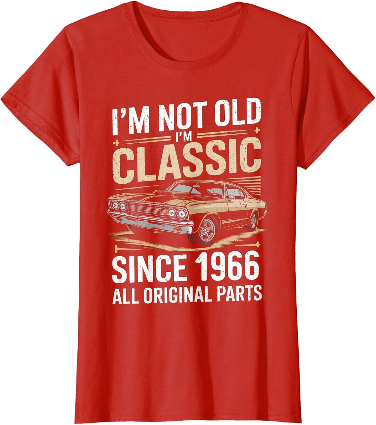 Funny 60th Birthday Classic Vintage Car Men 1966 Birthday T-Shirt - Red