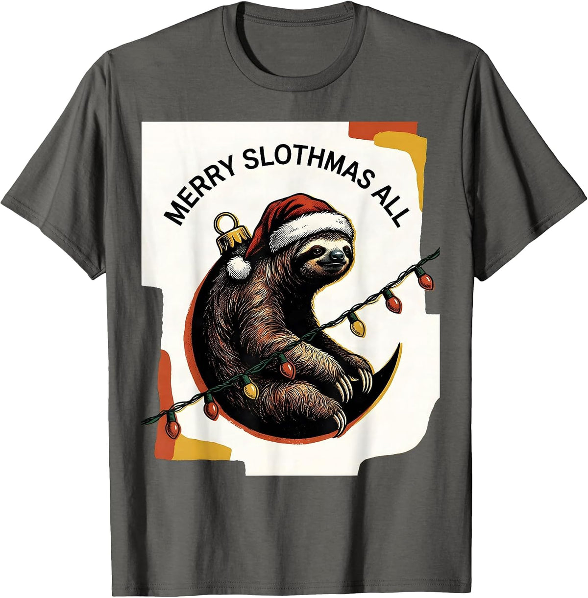 Men's Merry Slothmas, All Funny Sloth Lover Christmas Lights T-Shirt - Asphalt Grey