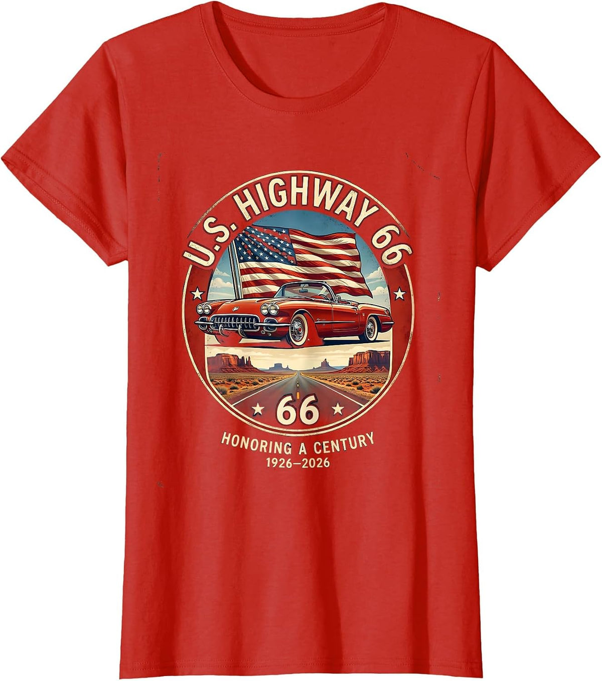 Women's Honoring A Century U.S. Highway 66 1926-2026 Vintage T-Shirt - Red