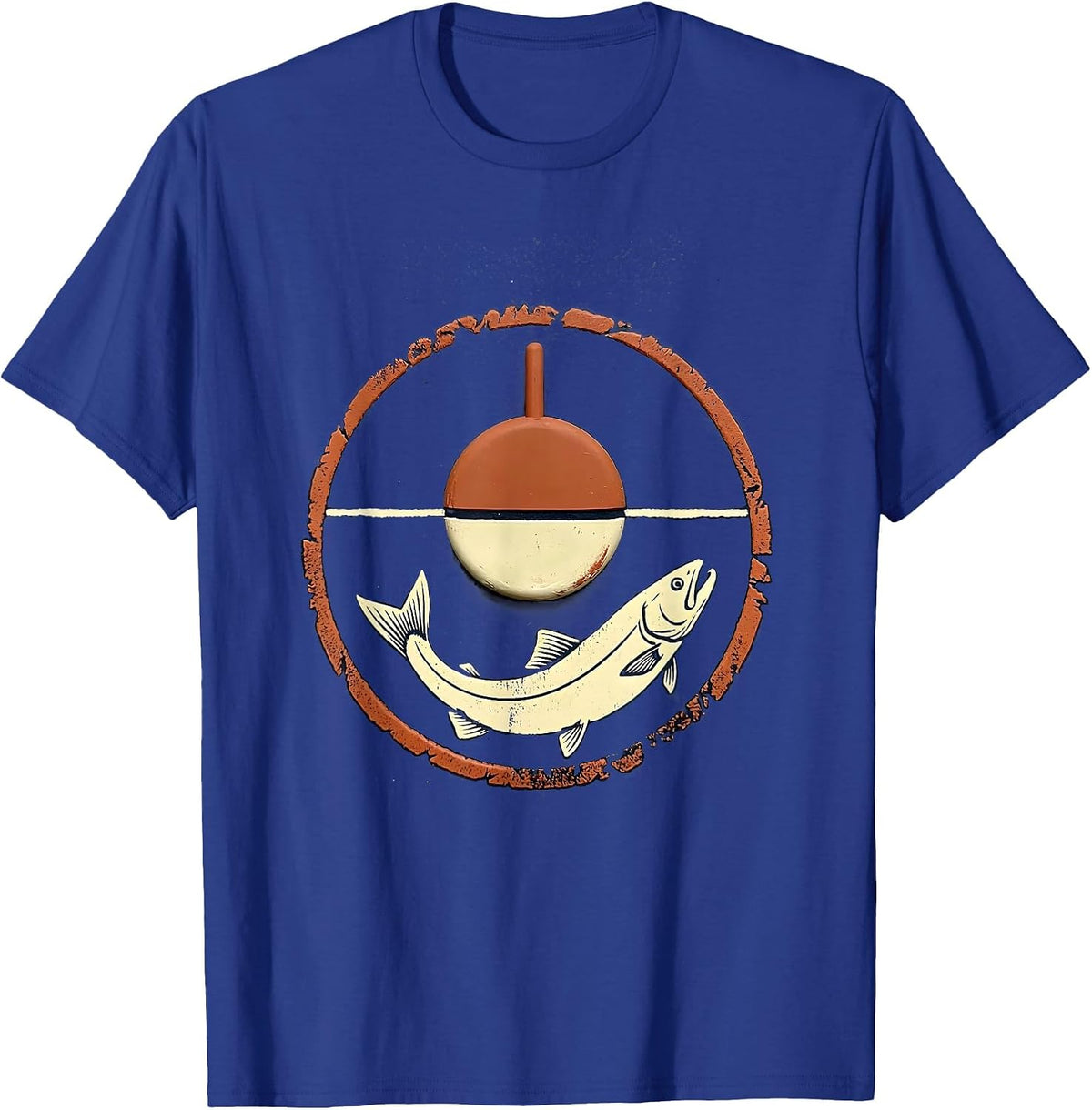 Trout Fishing Bobber Mountain Lake Illustration T-Shirt - Royal Blue