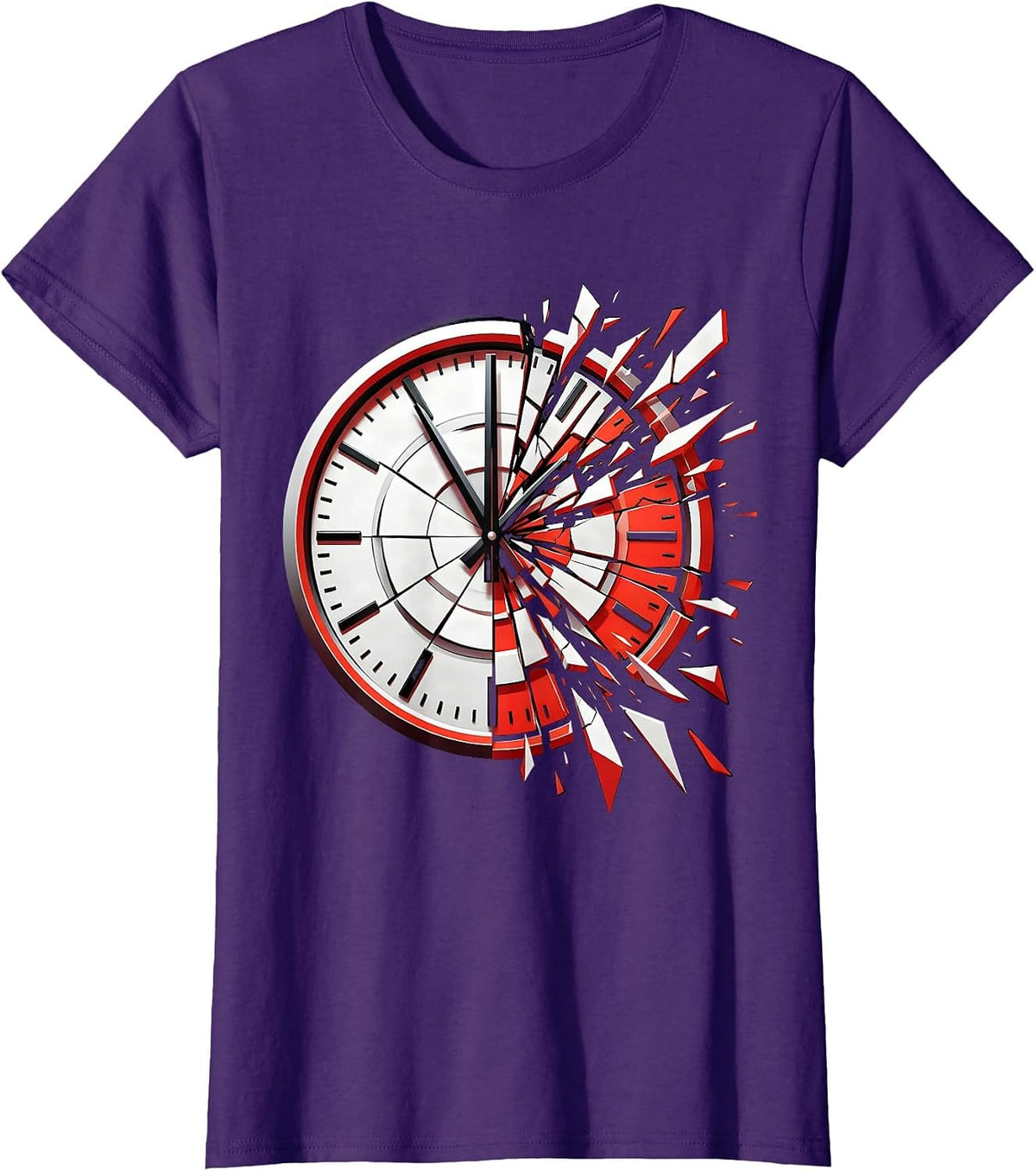 Women's Frozen at Midnight Clock Graphic Design T-Shirt - Purple