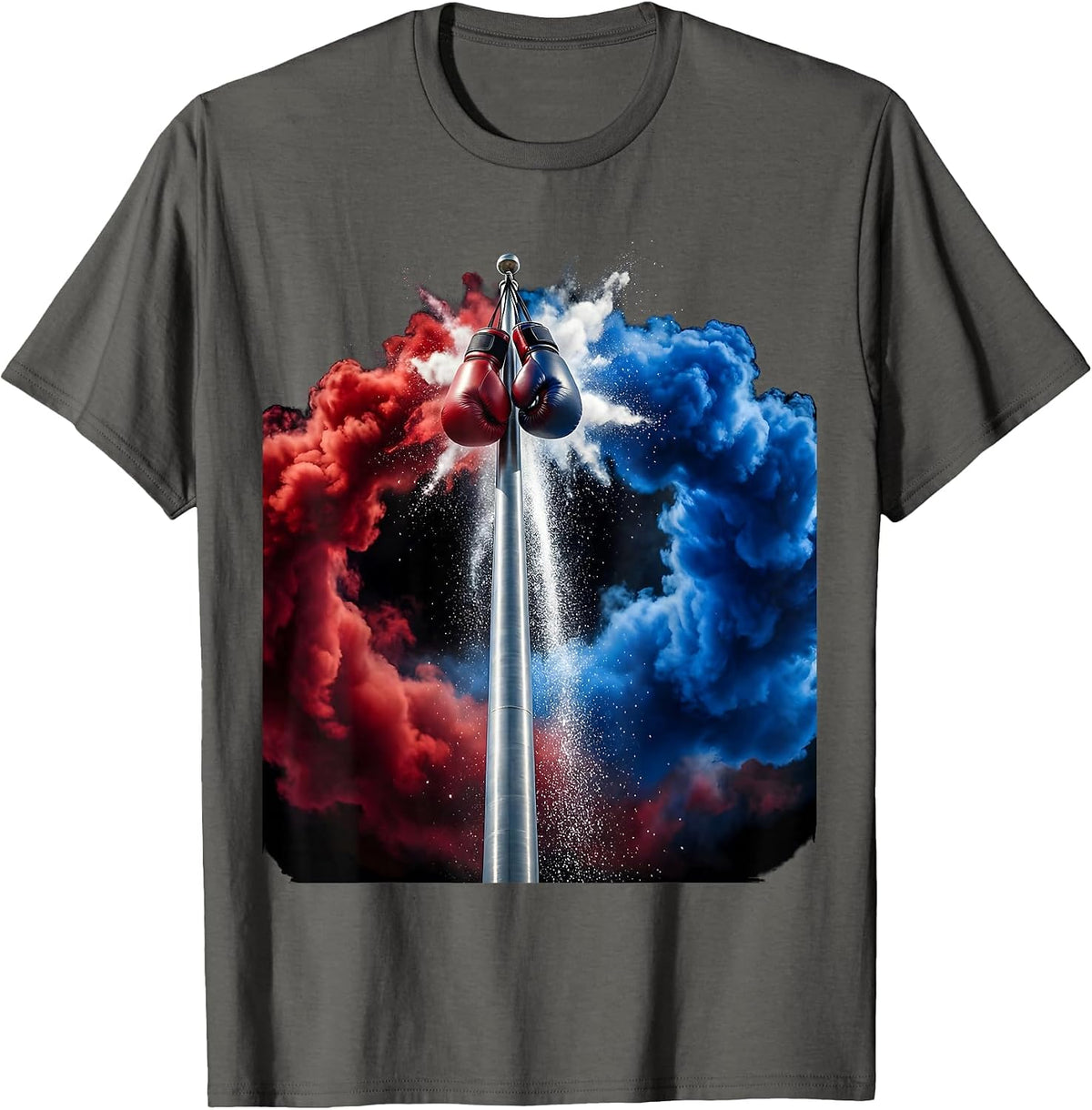 Trump Boxing Gloves American Flag Pole Graphic T-Shirt - Asphalt Grey