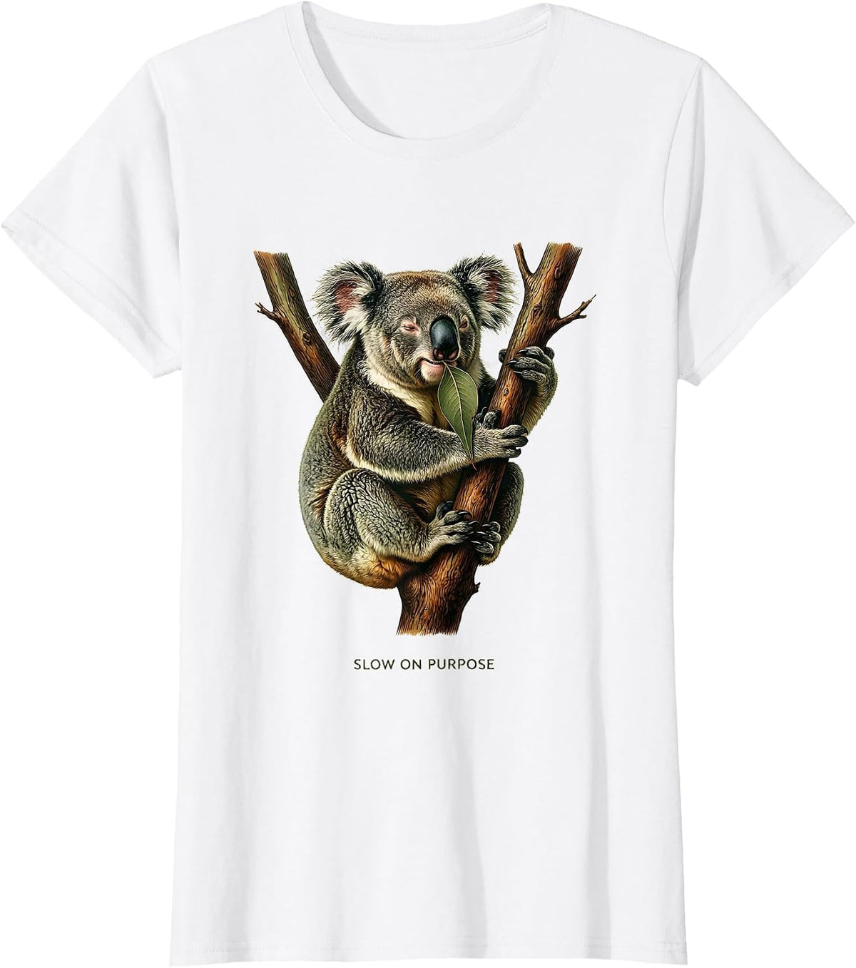 Slow On Purpose Botanical Koala Animal Lover Humor T-Shirt - White
