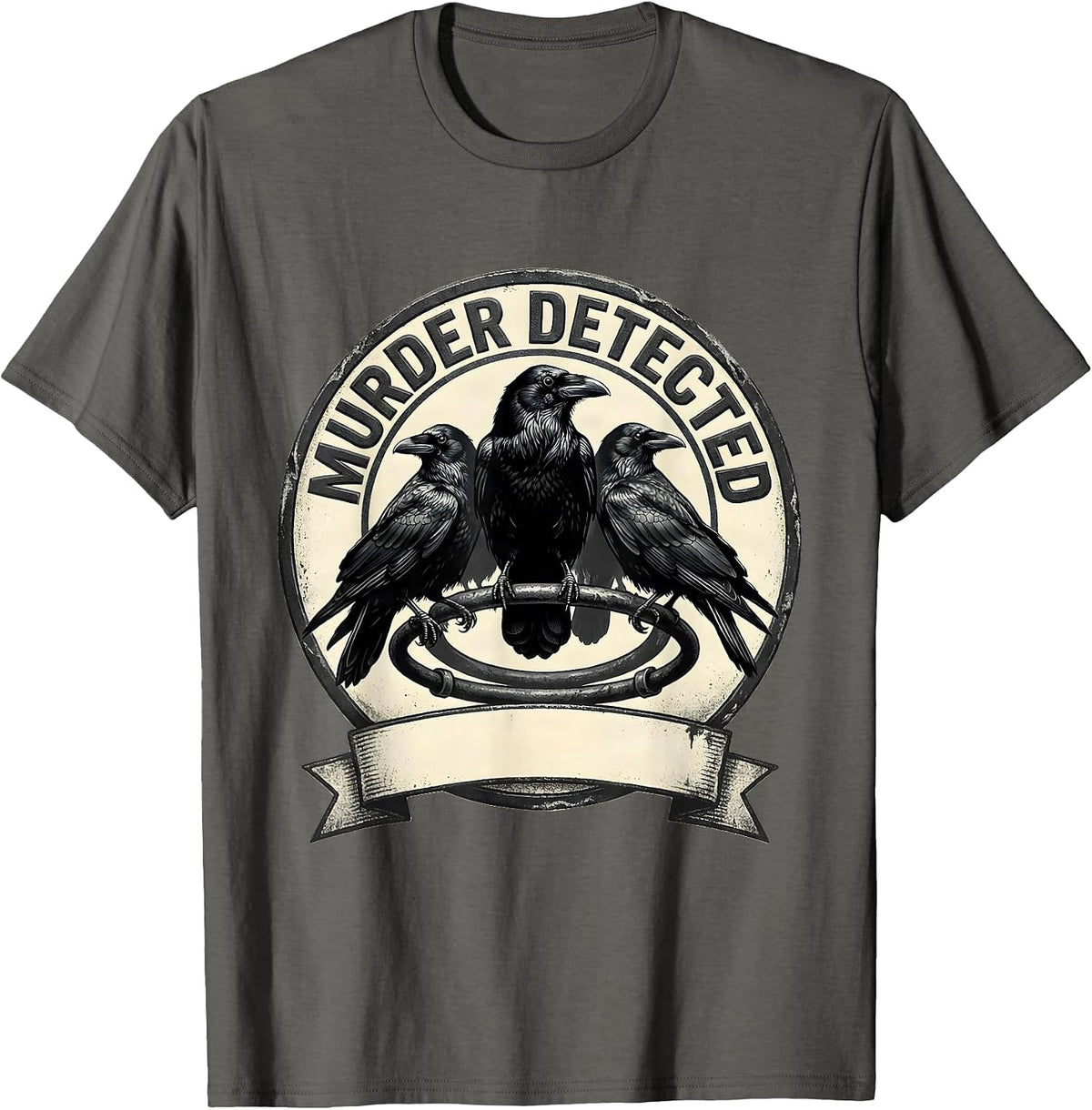Men's Murder Detected Gothic Crow Murder Dark Humor Bird Lover T-Shirt - Asphalt Grey