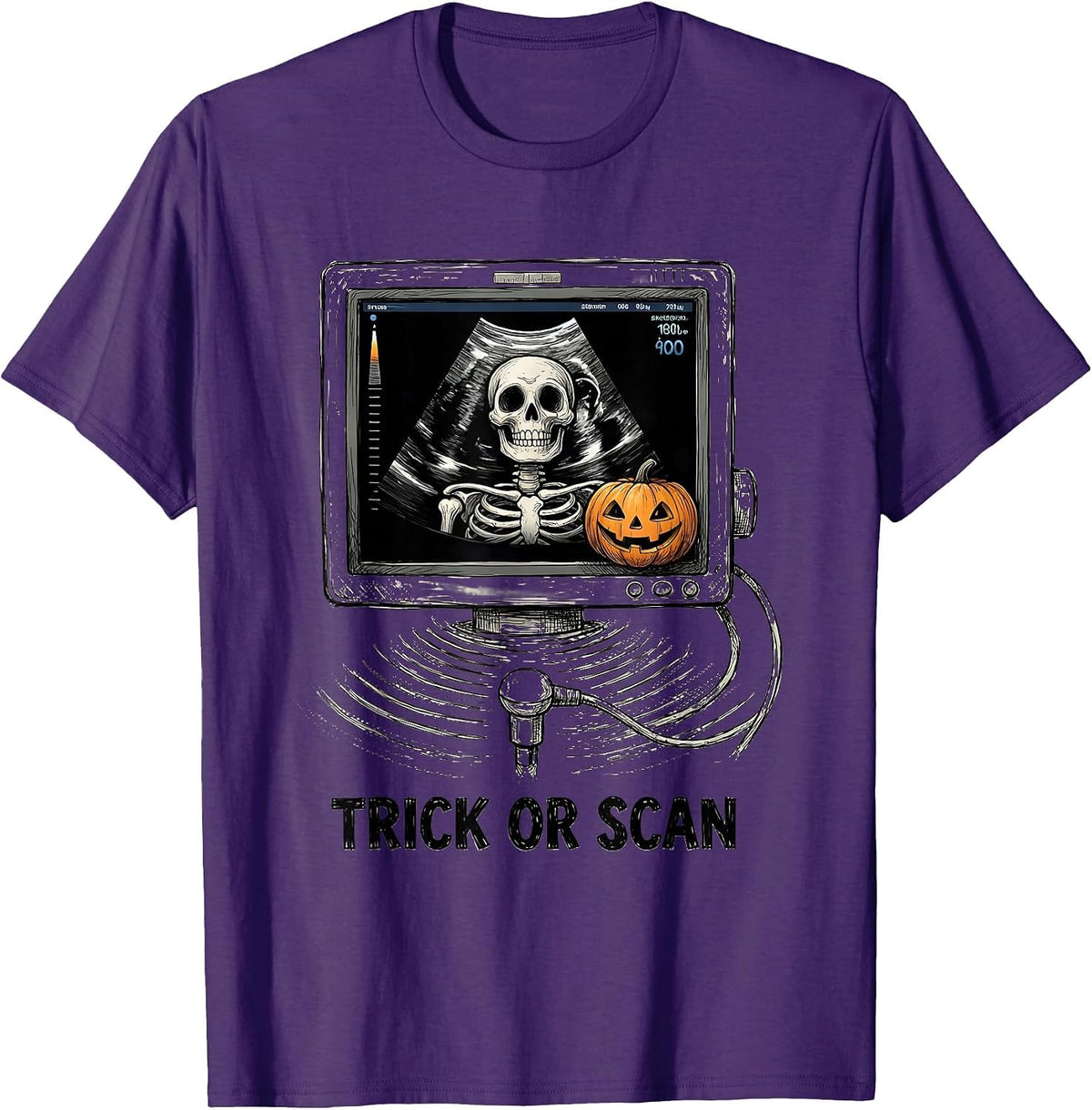 Men's Trick Or Scan Hand-Sketched Ultrasound Tech Halloween Humor T-Shirt - Purple