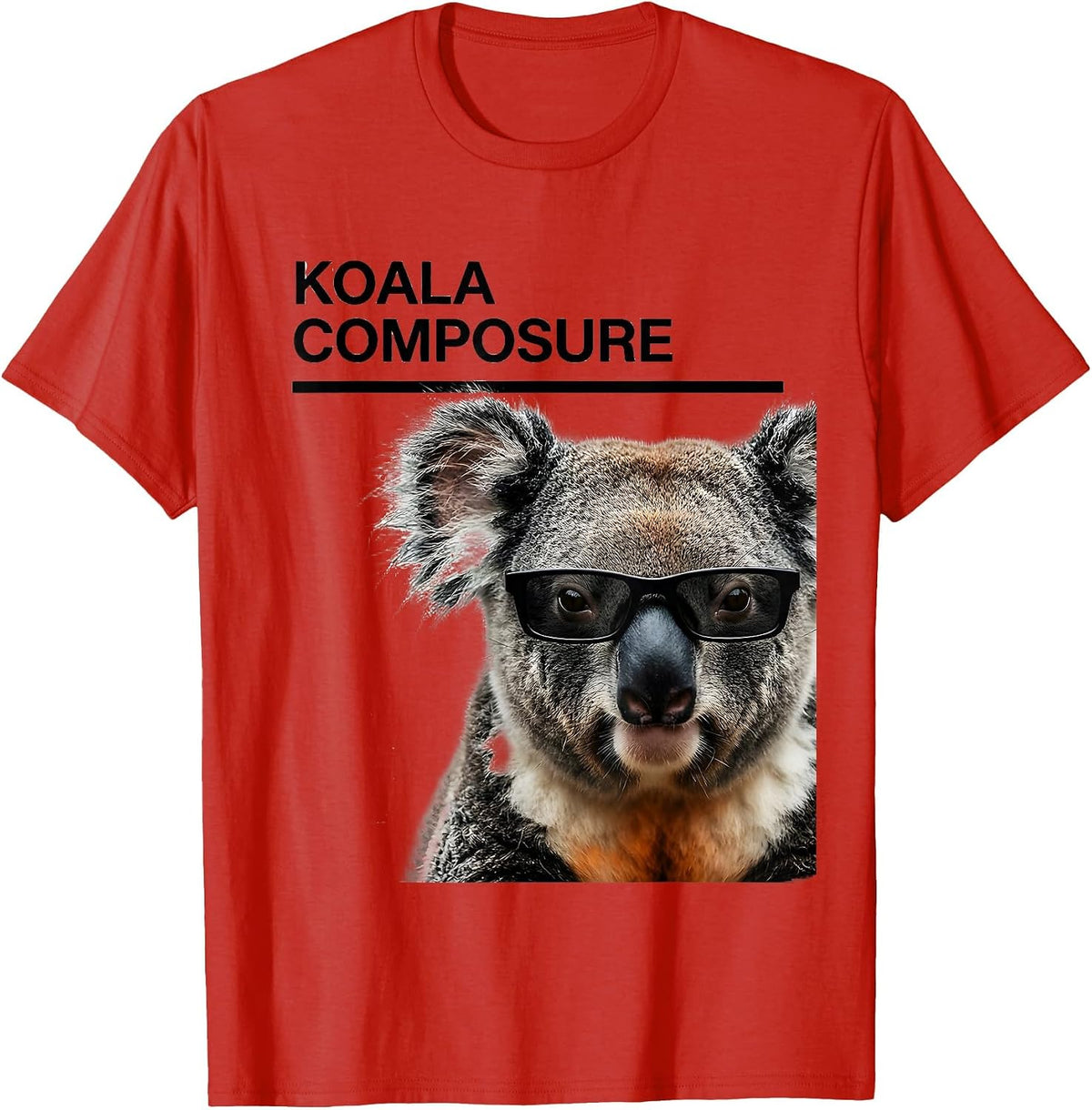 Men's Koala Composure Minimalist Animal Portrait Sunglasses Humor T-Shirt - Red