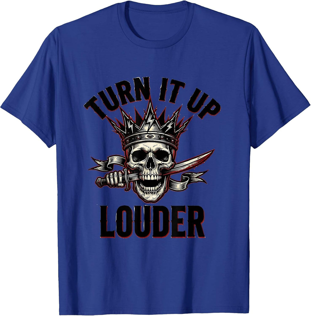 Turn It Up Louder Heavy Metal Graphic Design T-Shirt - Royal Blue