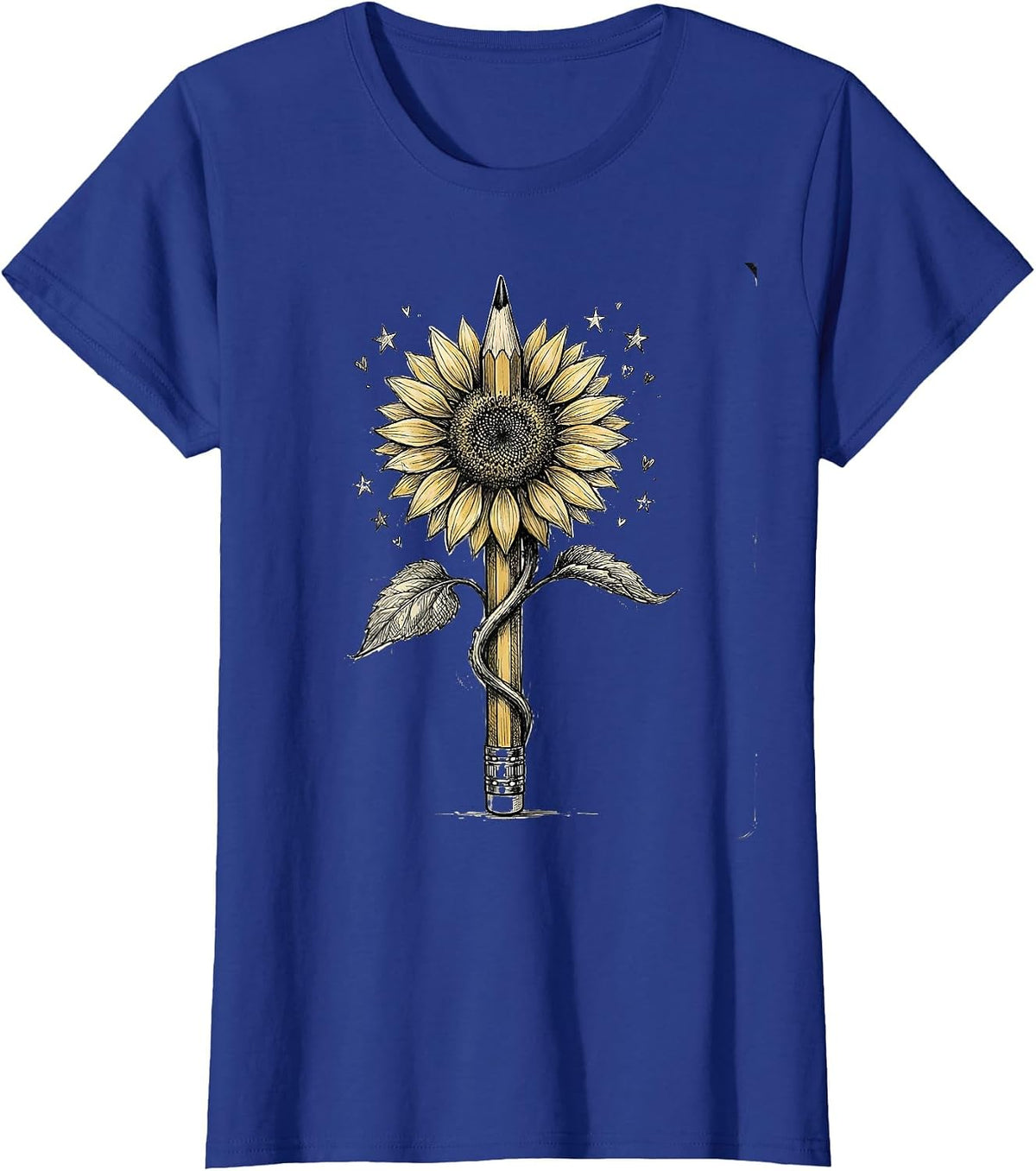 Women's Special Education Teacher Sunflower Pencil Art T-Shirt - Royal Blue