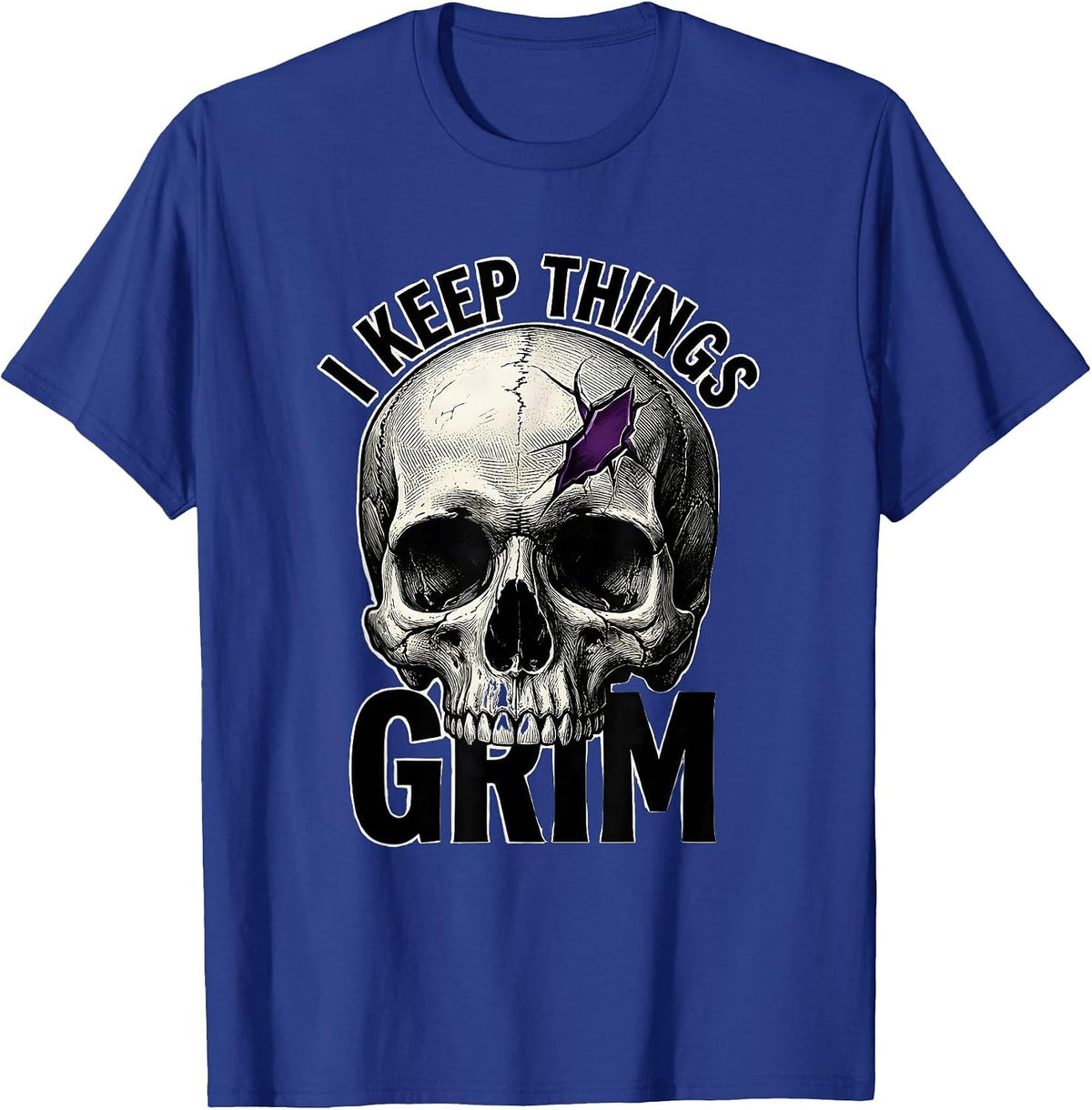 Men's I Keep Things Grim Horror Skull Punk Streetwear Alternative T-Shirt - Royal Blue