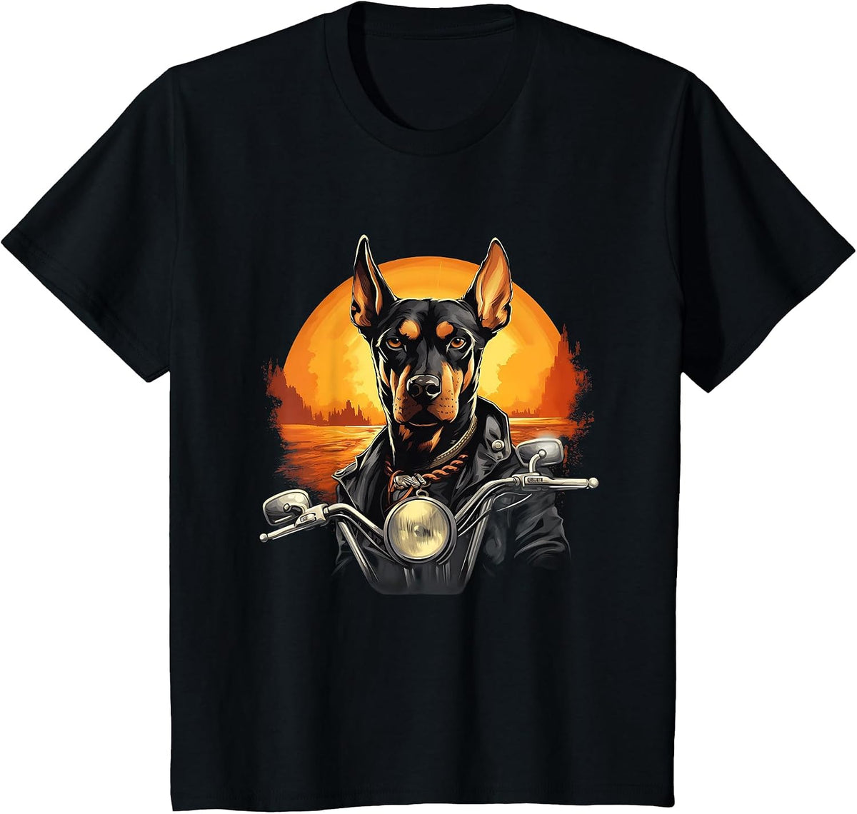 Biker Doberman Pinscher Dog Riding Motorcycle T-Shirt - Black