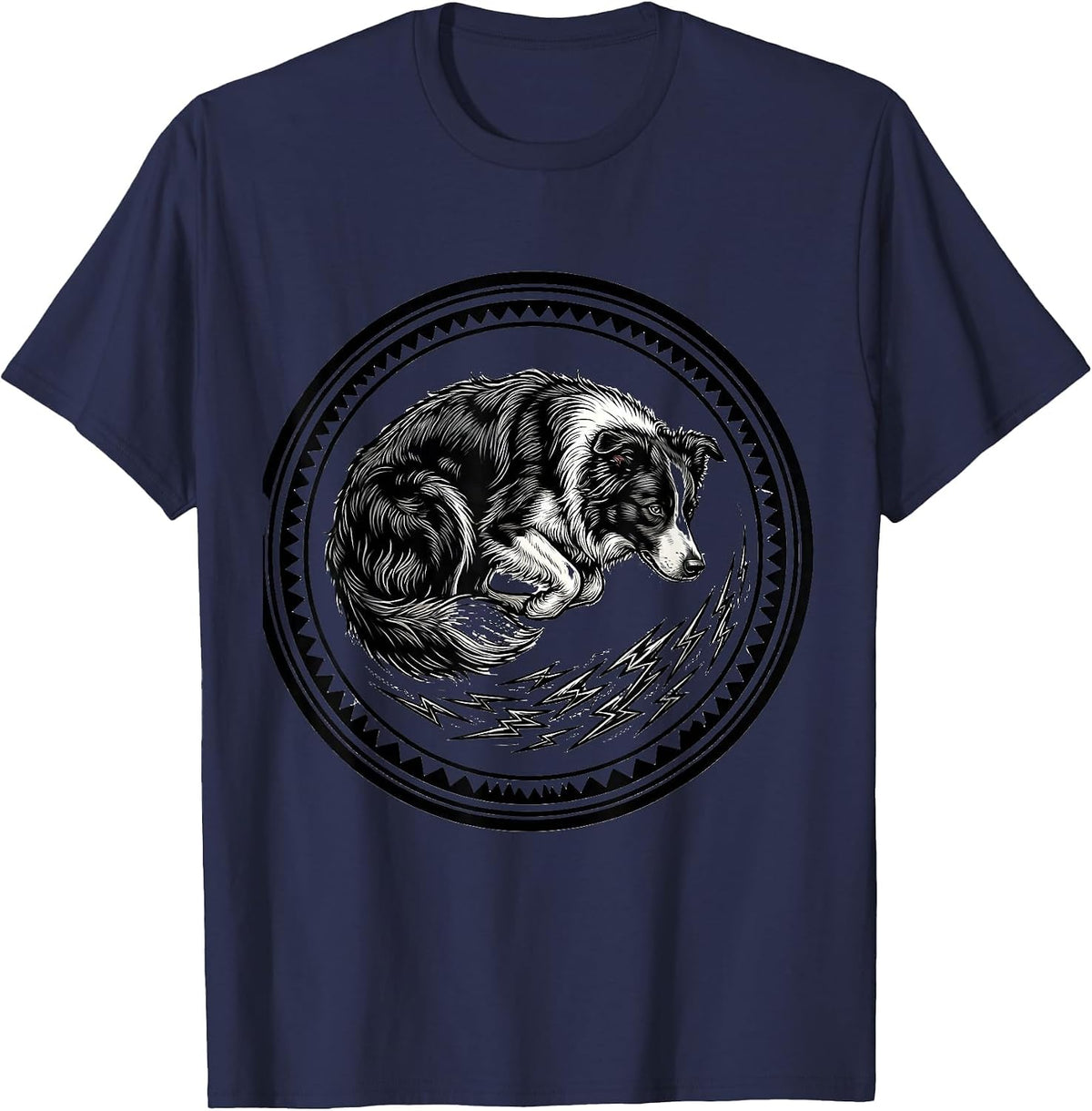 Men's Border Collie Herding Lightning Bolts Graphic T-Shirt - Navy Blue